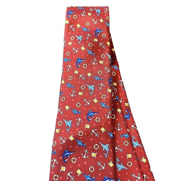 Jos A Bank Joseph 1905 Red Nautical Blue Marlin Mens 100% Silk Necktie Neck Tie - Picture 9 of 16